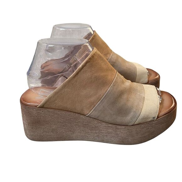 Miz Mooz Slide Wedge Sandals Size 8 EU 38 Brown Leather Comfort Boho Grunge - Picture 1 of 7